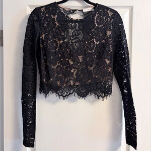 Lush Brand New Boutique Black Cropped Lace Blouse